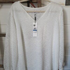 NWT Calvin Klein White V-Neck Blouse